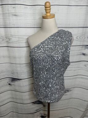 dolan Silver One-Shoulder Sequin Camisole